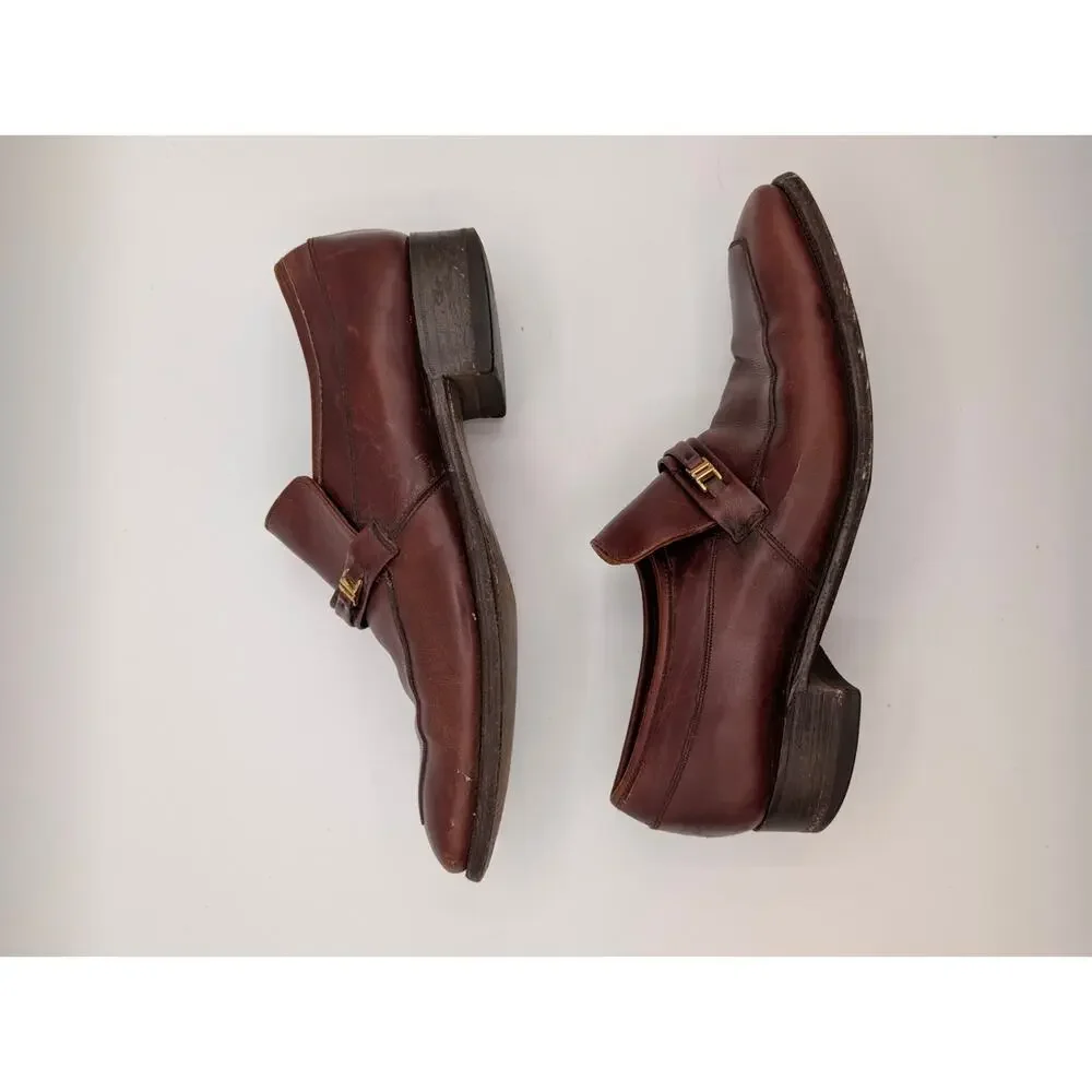 Whitehall Vintage Leather Buckle Loafers Brown US 11.5 B UK 10.5 C Narrow